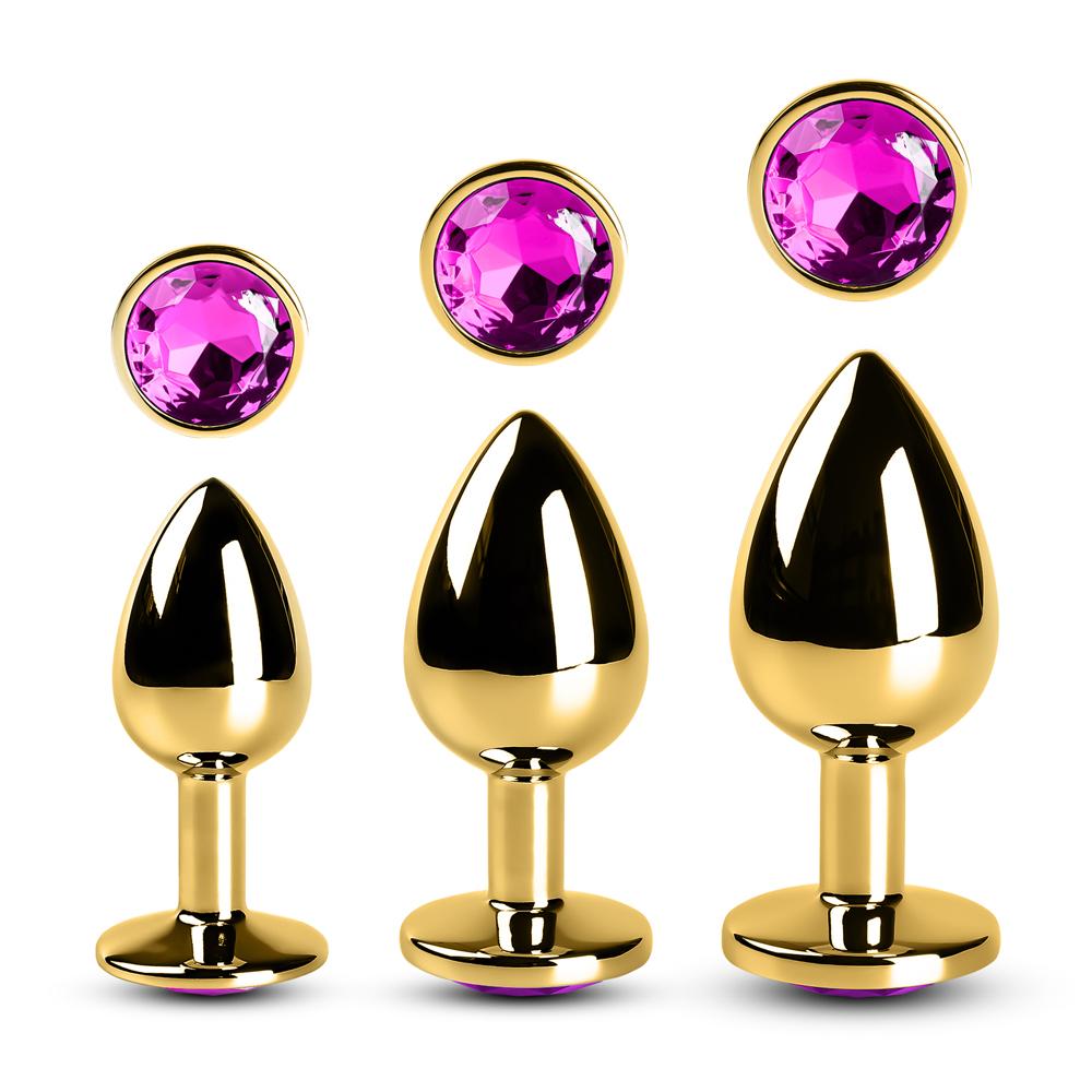 Large Golden Metallic Anal Plug with Purple Diamond