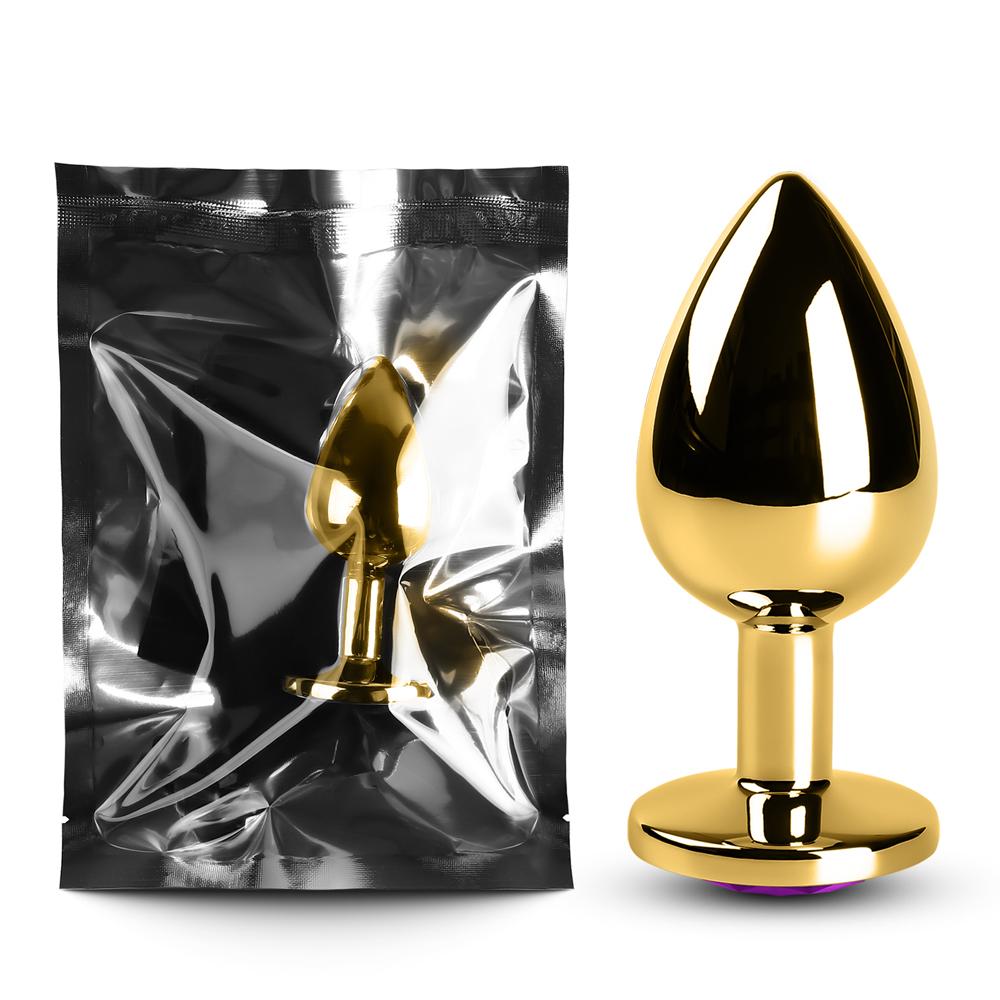 Large Golden Metallic Anal Plug with Purple Diamond