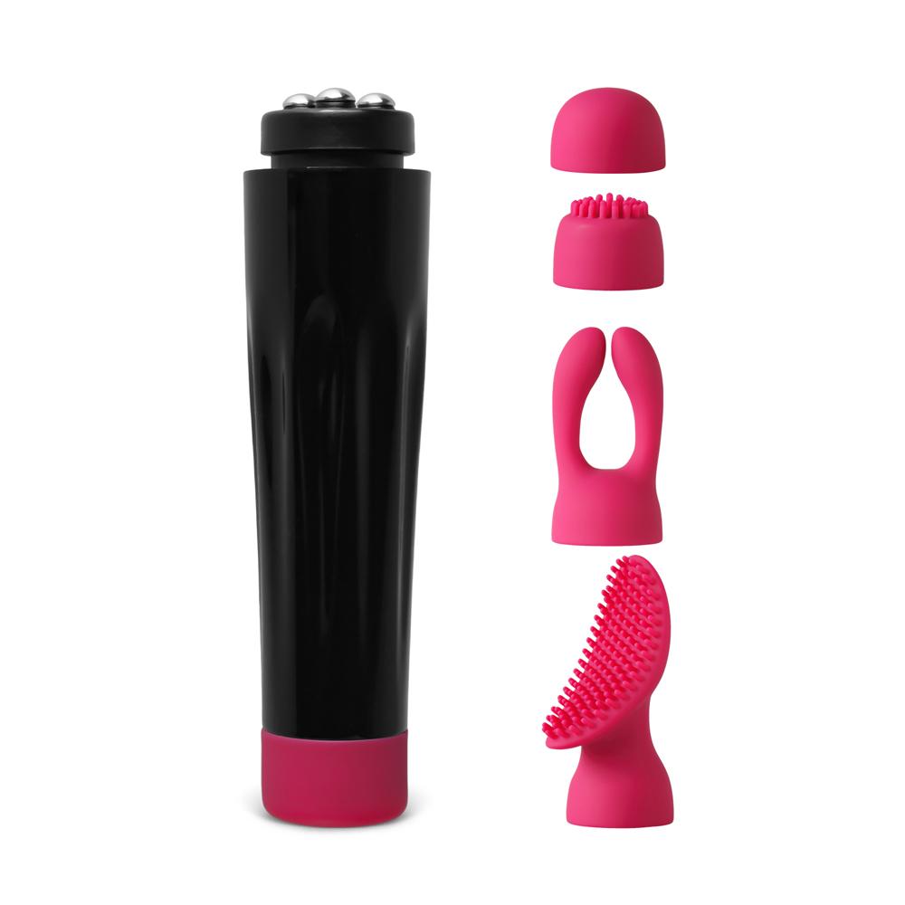 Magenta and Black10-Speed Rechargeable Vibrator with 4 Silicone Heads