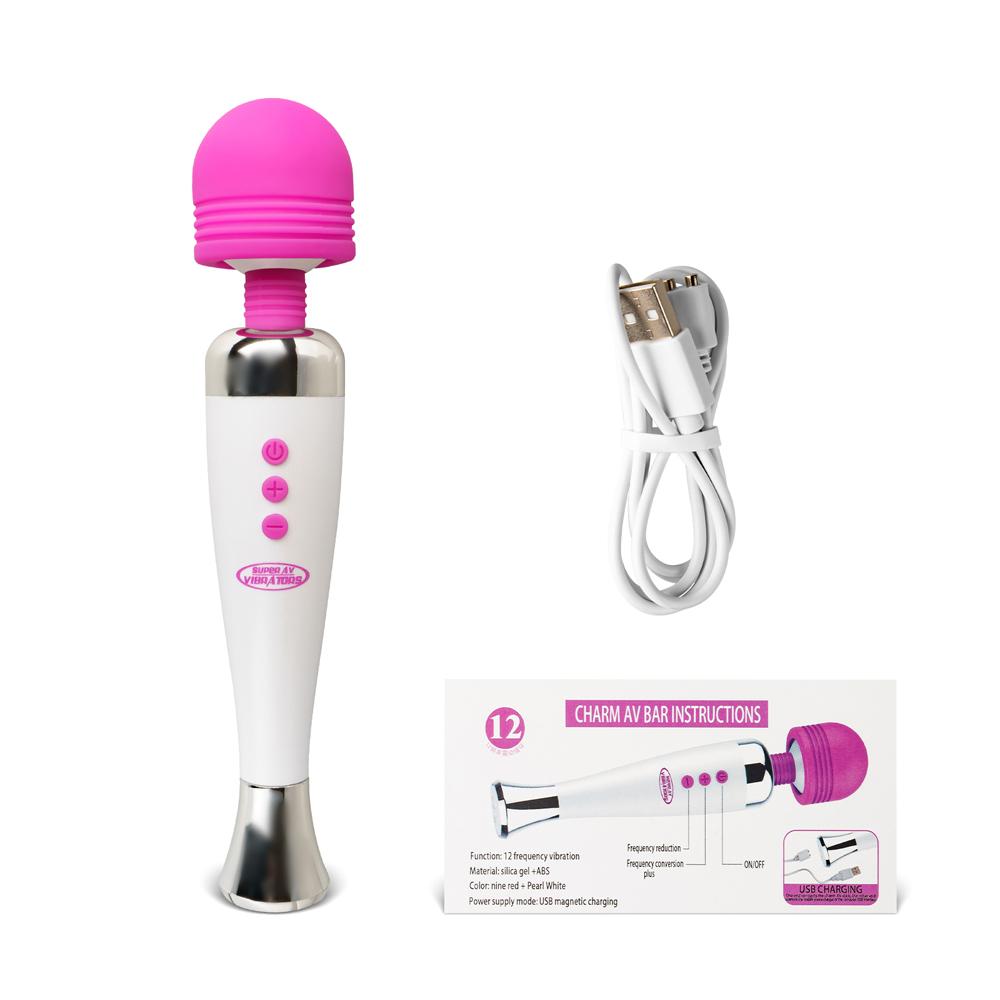 Magenta and White 12-Speed Rechargeable Wand Massager (USB Recharging)