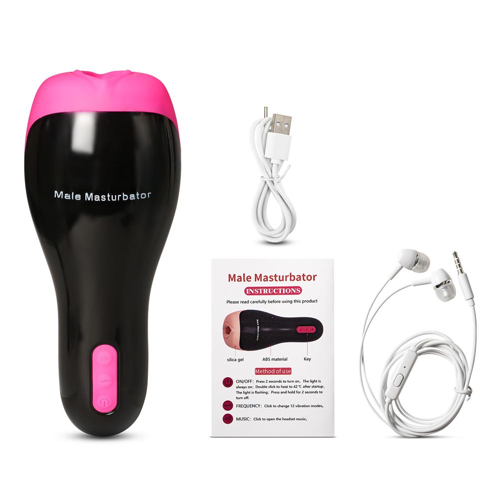 Magenta Color 12-Speed Male Vibrating Masturbator with Heating Function