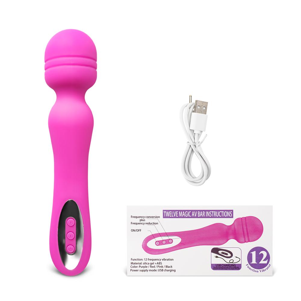 Magenta Color 12-Speed Silicone Rechargeable Wand Massager (USB Recharging)