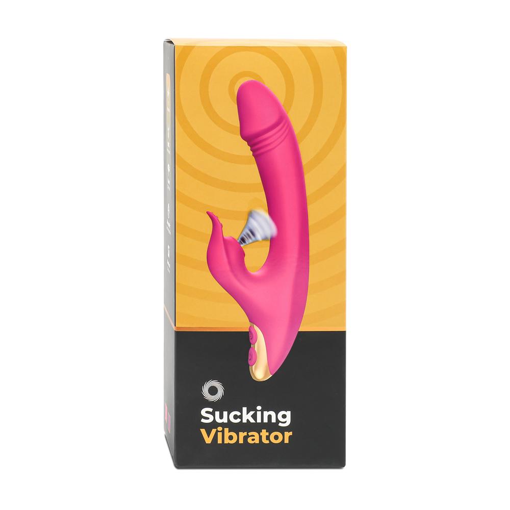 Magenta Color 9 Speeds Rechargeable Silicone Penis Vibrator with Sucking Function