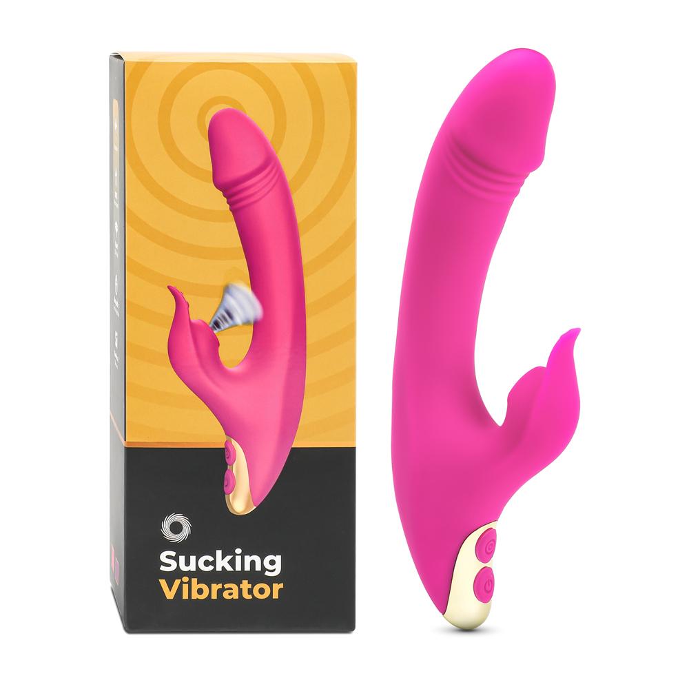 Magenta Color 9 Speeds Rechargeable Silicone Penis Vibrator with Sucking Function