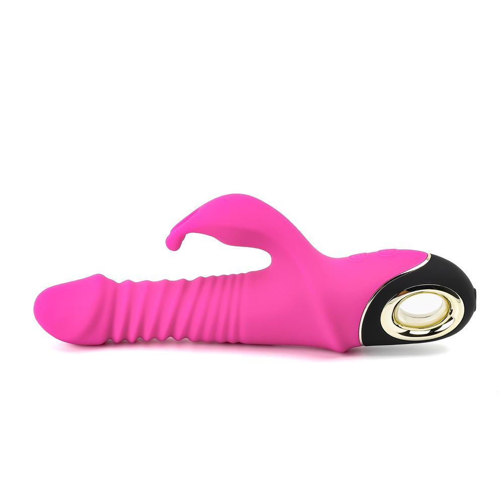 Magenta Color 9 Speeds Rechargeable Silicone Thrusting Rabbit Vibrator with Rotation