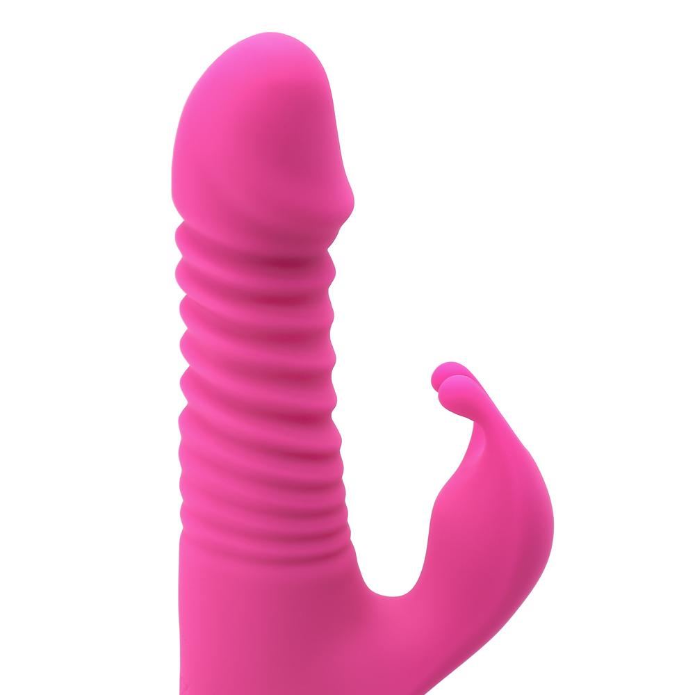 Magenta Color 9 Speeds Rechargeable Silicone Thrusting Rabbit Vibrator with Rotation