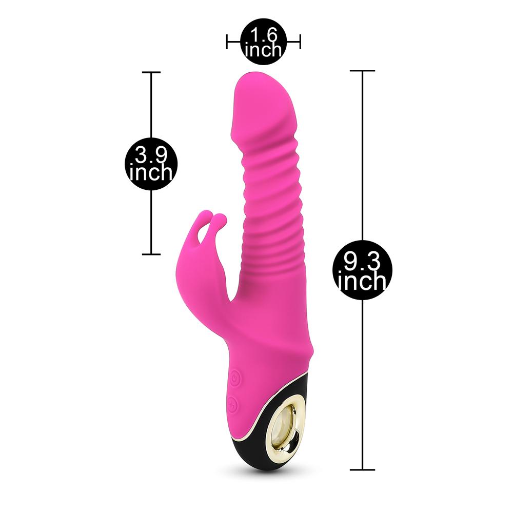 Magenta Color 9 Speeds Rechargeable Silicone Thrusting Rabbit Vibrator with Rotation