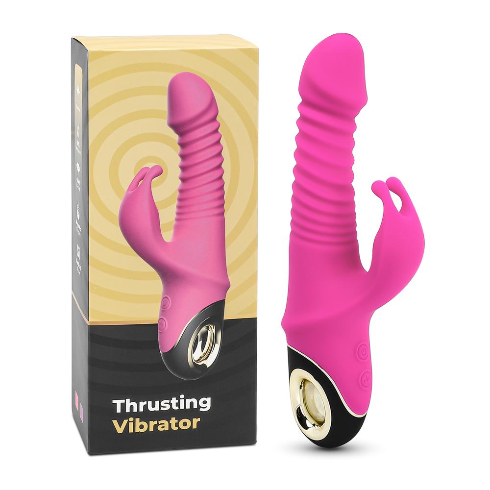 Magenta Color 9 Speeds Rechargeable Silicone Thrusting Rabbit Vibrator with Rotation