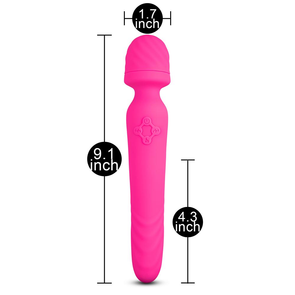 Magenta Color 9 Speeds Rechargeable Silicone Wand Massager with Heating Function