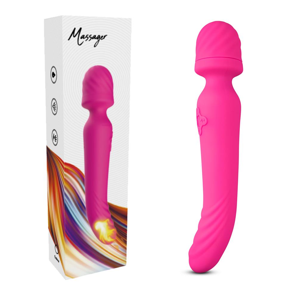 Magenta Color 9 Speeds Rechargeable Silicone Wand Massager with Heating Function