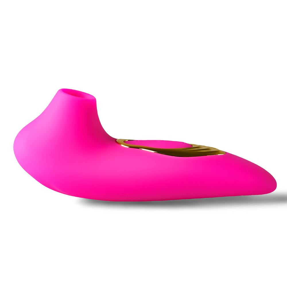 Magenta Sucking Massager with Plated Accent - 5-Speed, Medical Grade Silicone, Waterproof, Rechargeable