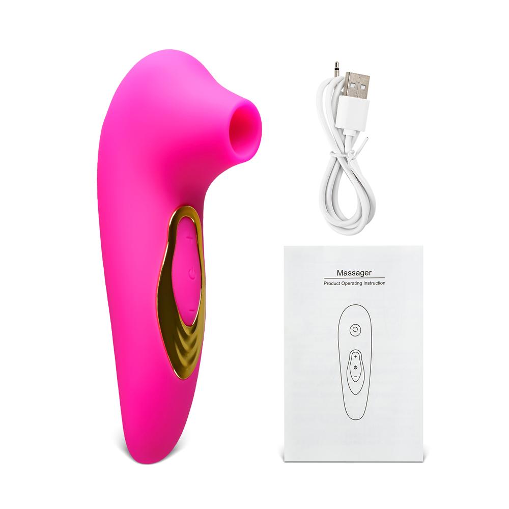 Magenta Sucking Massager with Plated Accent - 5-Speed, Medical Grade Silicone, Waterproof, Rechargeable