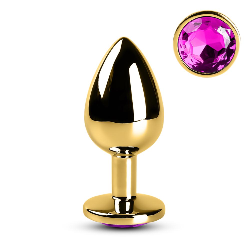 Medium Golden Metallic Anal Plug with Purple Diamond