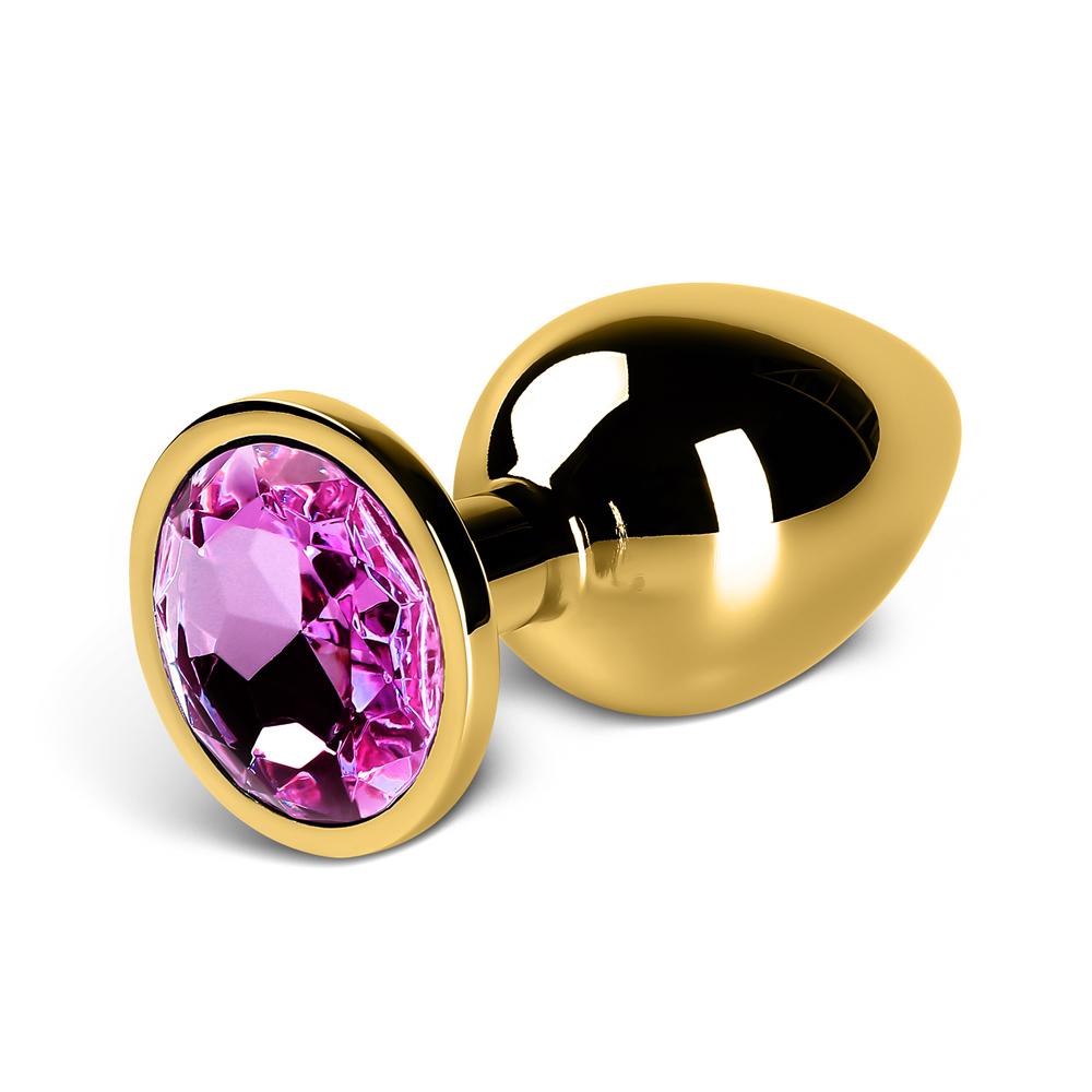 Medium Golden Metallic Anal Plug with Purple Diamond