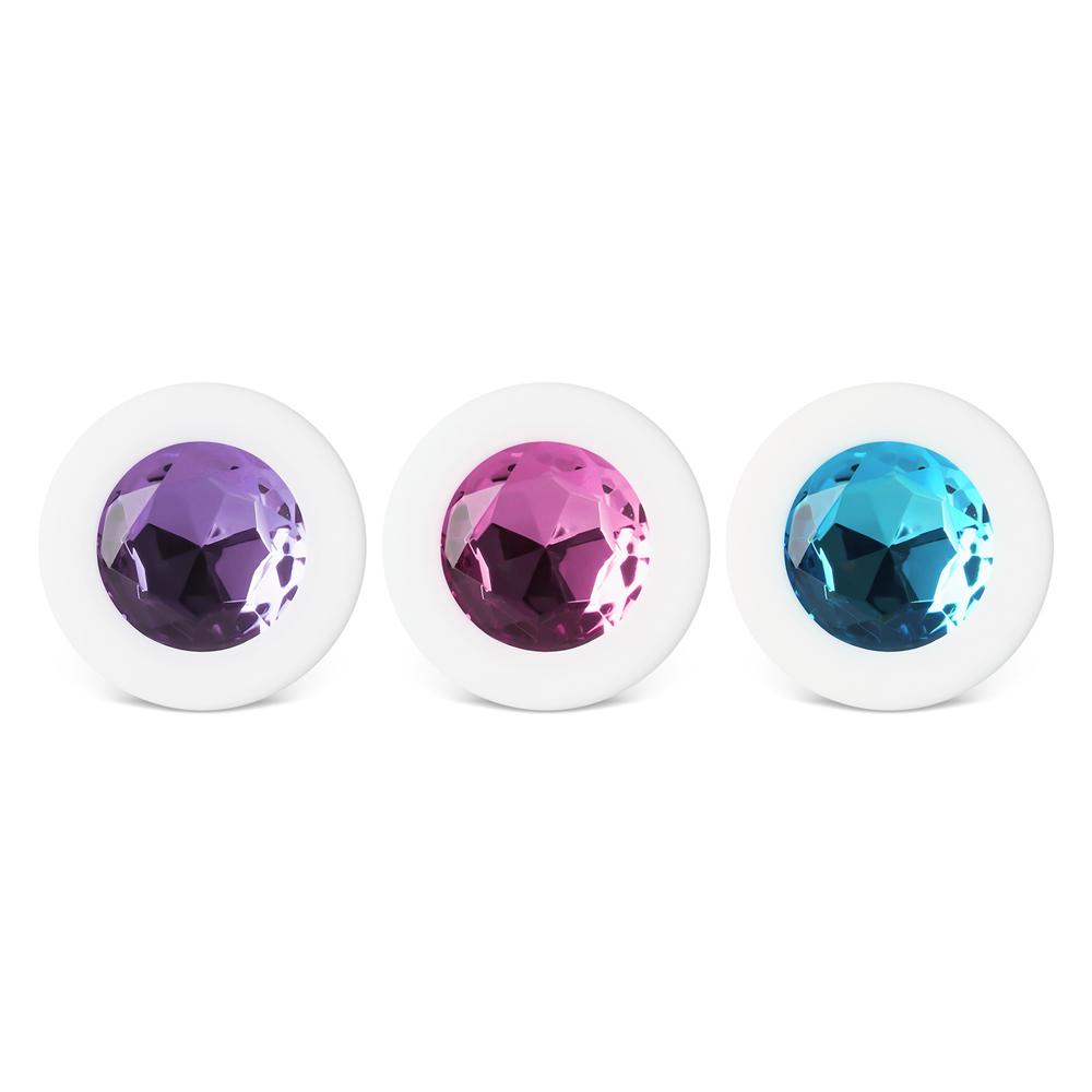 Multicolor 3-Piece Silicone Butt Plug Set with Gemstone Accents