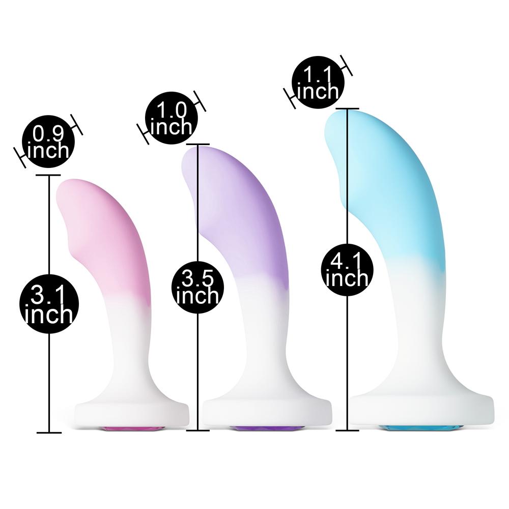 Multicolor 3-Piece Silicone Butt Plug Set with Gemstone Accents