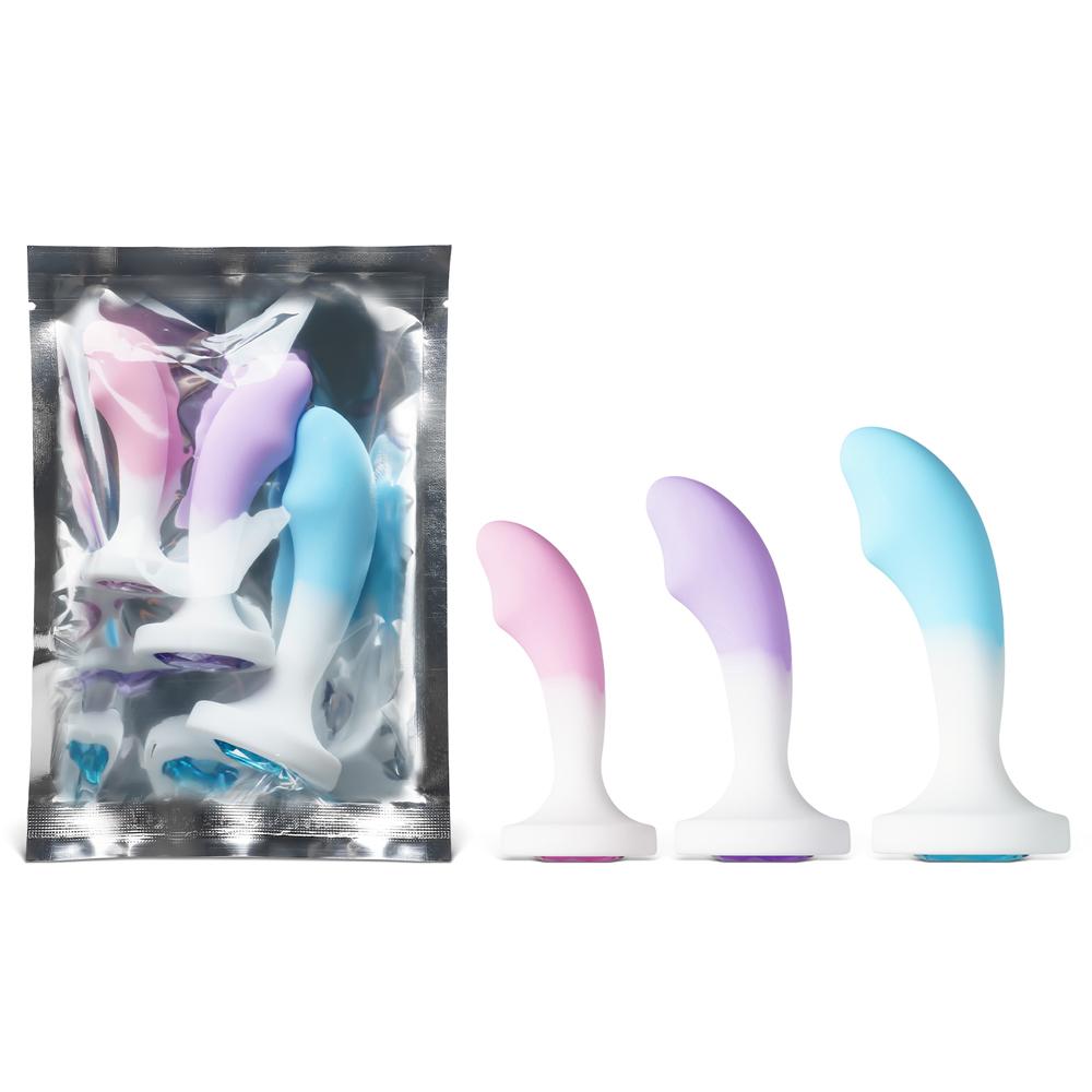 Multicolor 3-Piece Silicone Butt Plug Set with Gemstone Accents