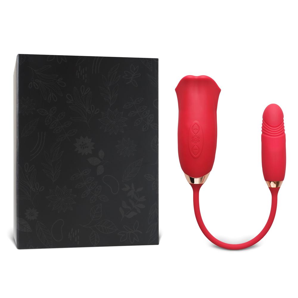 New Version Red Color Big Mouth Stimulator with Licking Tongue and Thrusting Vibrator