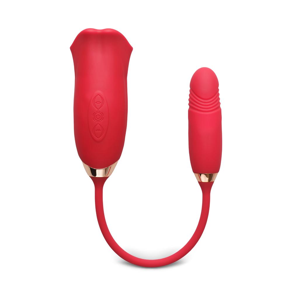 New Version Red Color Big Mouth Stimulator with Licking Tongue and Thrusting Vibrator