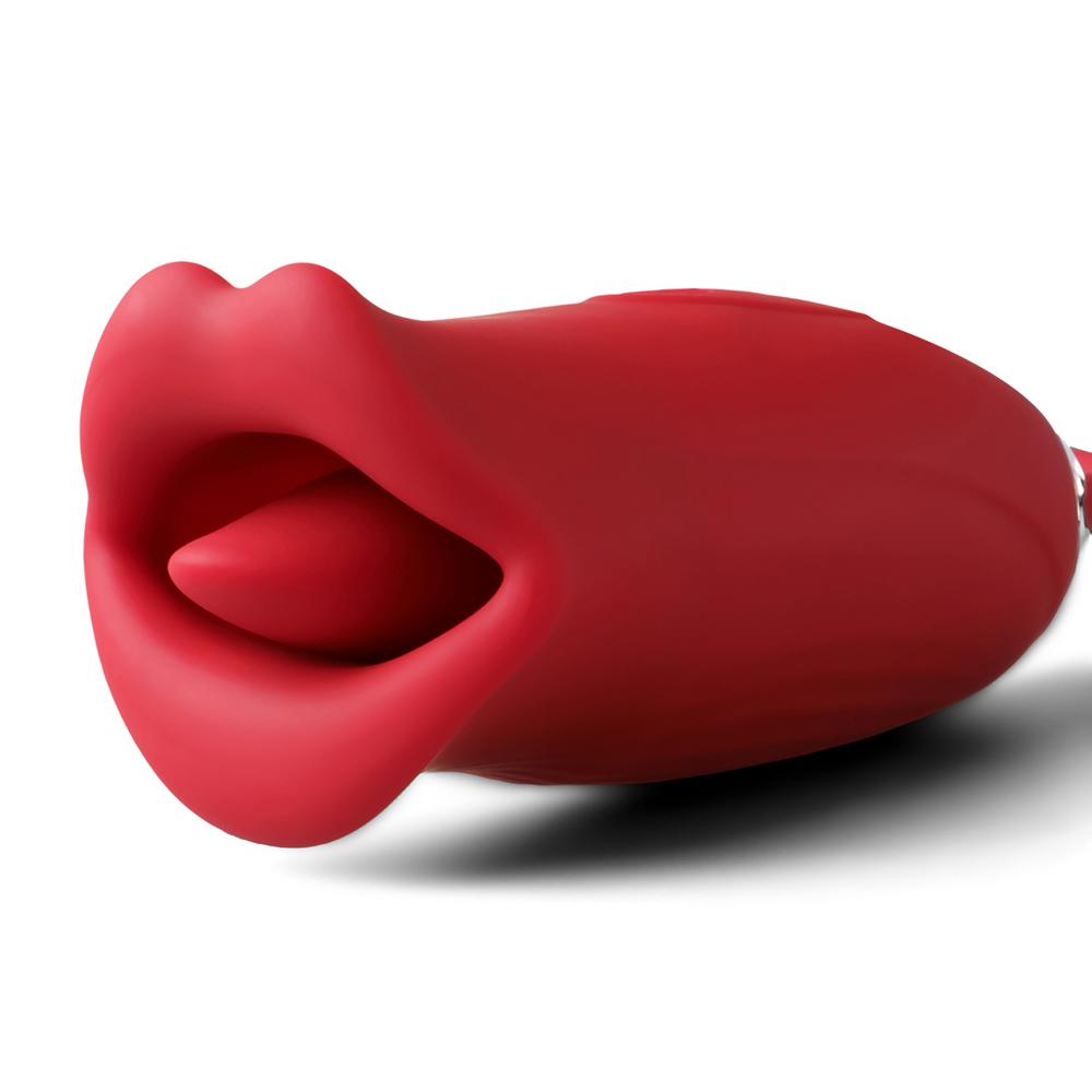 New Version Red Color Big Mouth Stimulator with Licking Tongue and Thrusting Vibrator