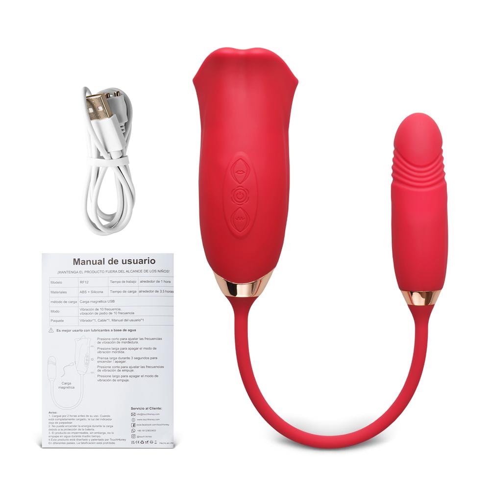 New Version Red Color Big Mouth Stimulator with Licking Tongue and Thrusting Vibrator