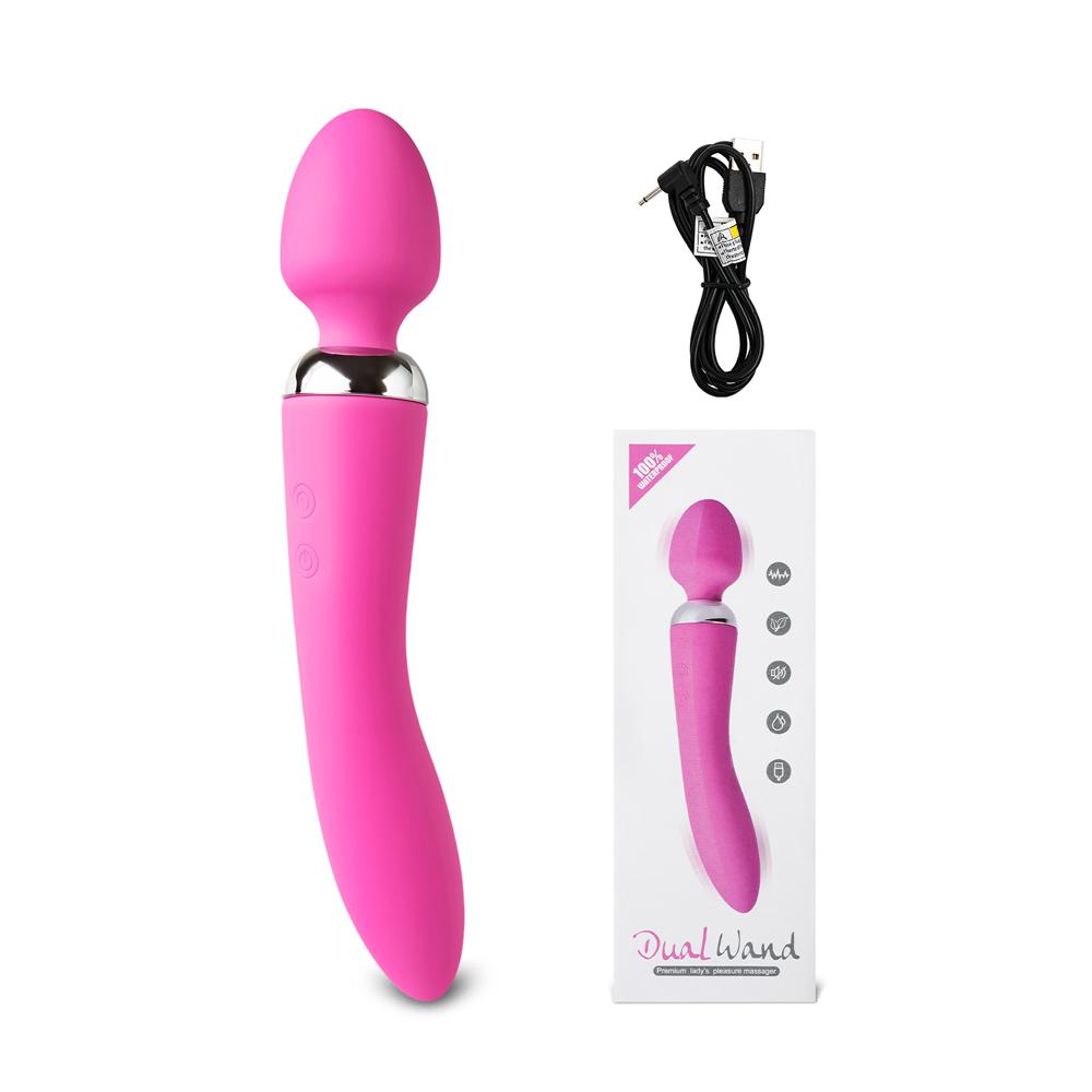 Pink Color 10-Speed Dual Vibrators Rechargeable Wand Massager (USB Recharging)