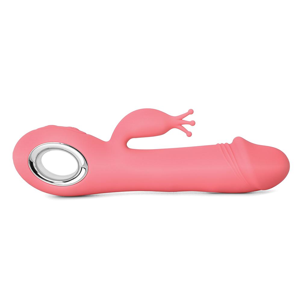 Pink Color 7 Speeds Rechargeable Silicone Penis Shape Vibrator with Rotation and Heating