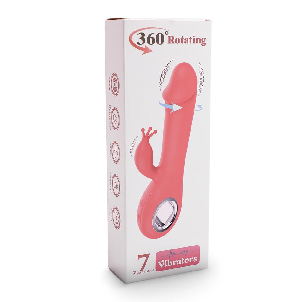 Pink Color 7 Speeds Rechargeable Silicone Penis Shape Vibrator with Rotation and Heating