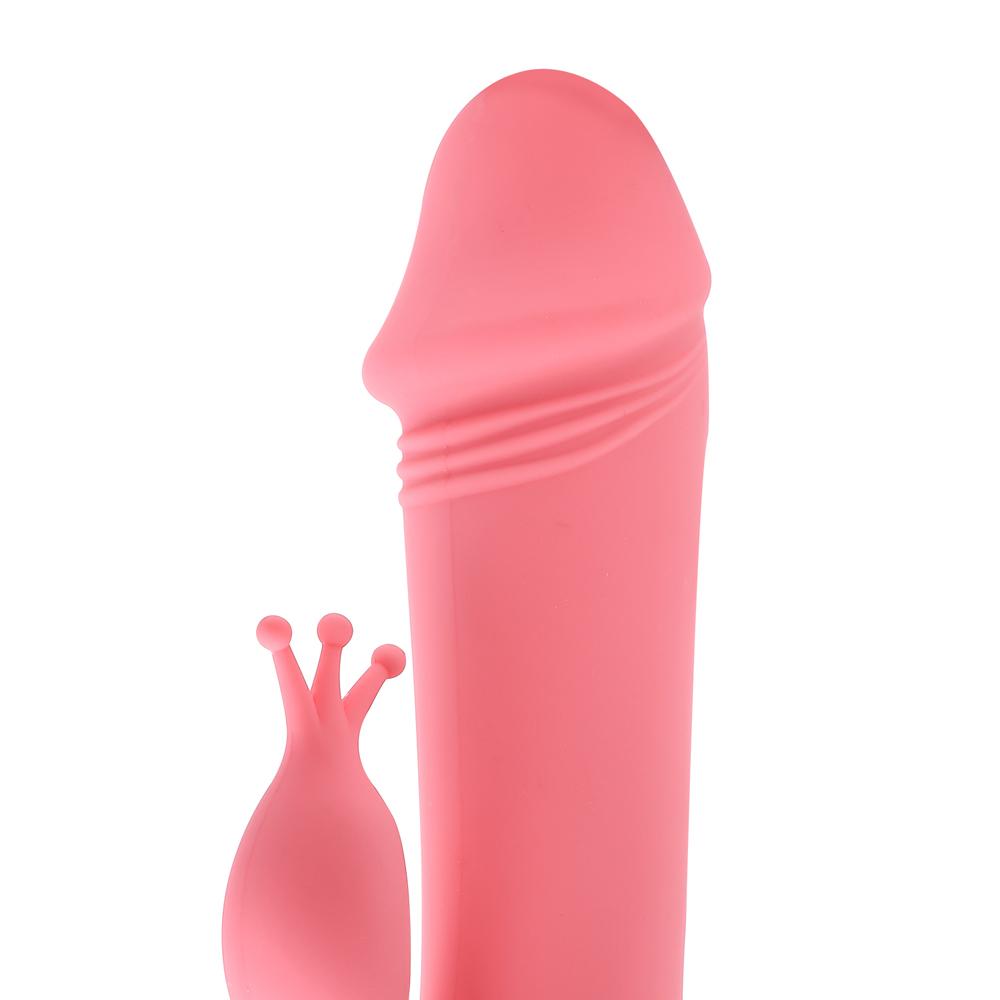 Pink Color 7 Speeds Rechargeable Silicone Penis Shape Vibrator with Rotation and Heating