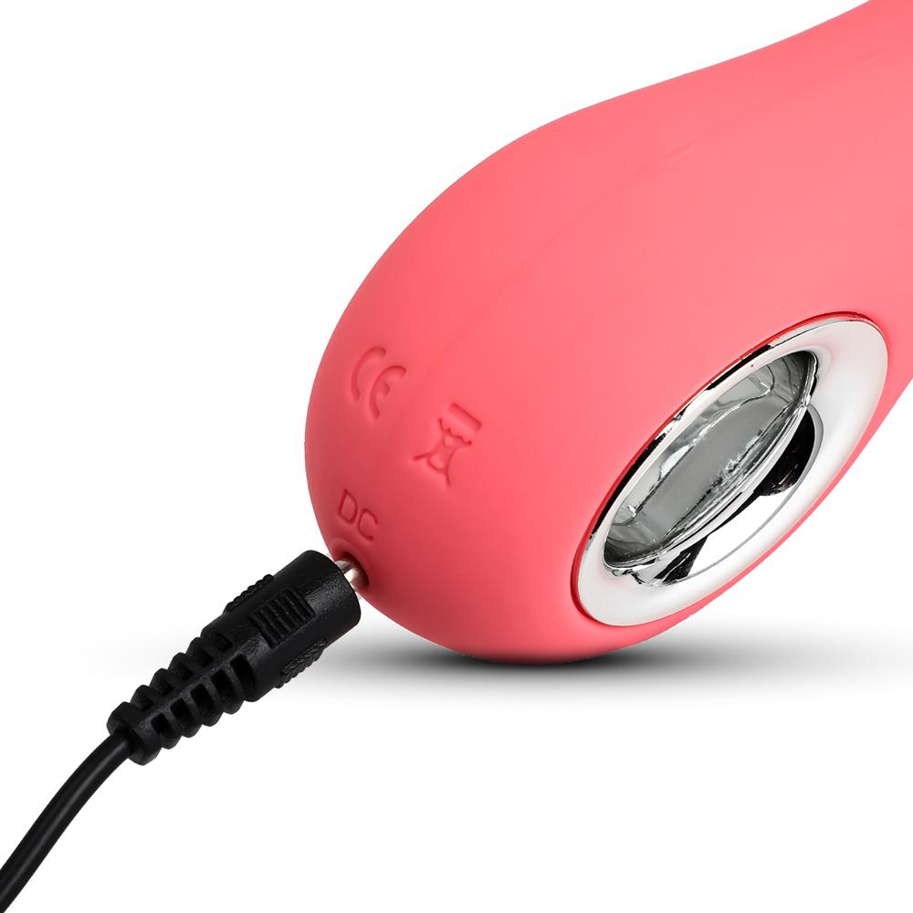 Pink Color 7 Speeds Rechargeable Silicone Penis Shape Vibrator with Rotation and Heating