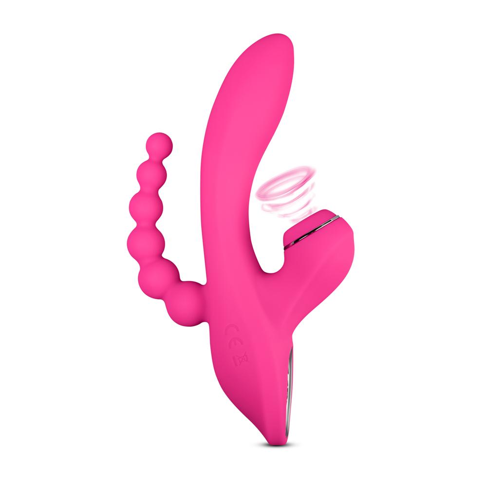 Pink Color 7 Speeds Rechargeable Silicone Vibrator with Clitoral Sucking Function and Anal Beads