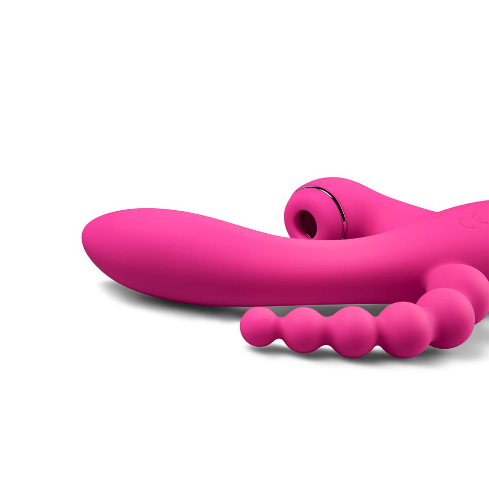 Pink Color 7 Speeds Rechargeable Silicone Vibrator with Clitoral Sucking Function and Anal Beads