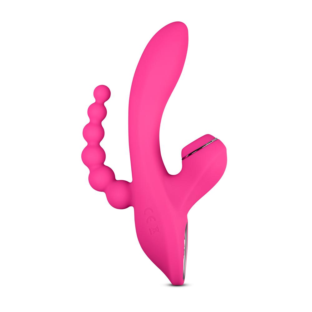 Pink Color 7 Speeds Rechargeable Silicone Vibrator with Clitoral Sucking Function and Anal Beads