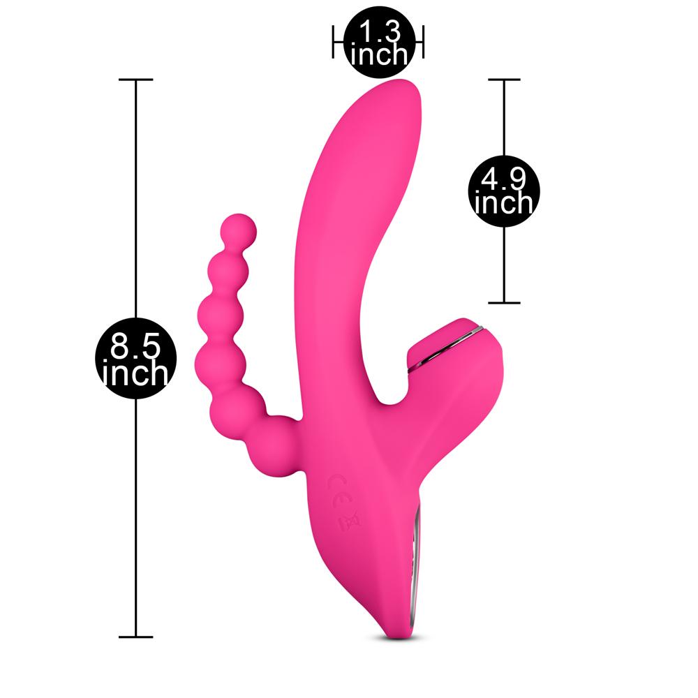 Pink Color 7 Speeds Rechargeable Silicone Vibrator with Clitoral Sucking Function and Anal Beads