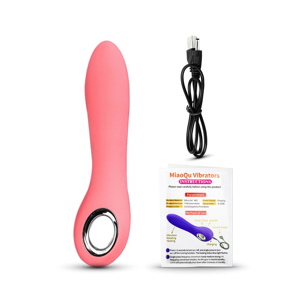 Pink Color 7 Speeds Rechargeable Silicone Vibrator with Rotation and Heating