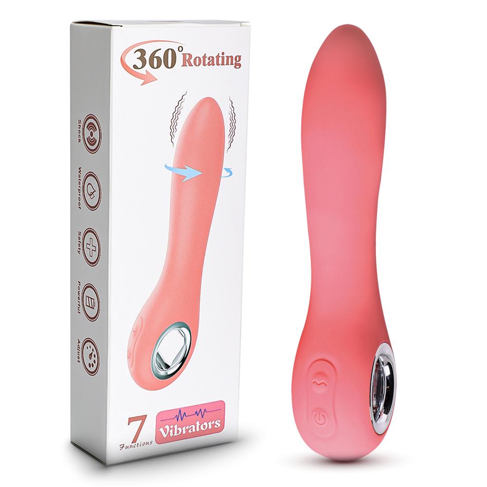 Pink Color 7 Speeds Rechargeable Silicone Vibrator with Rotation and Heating