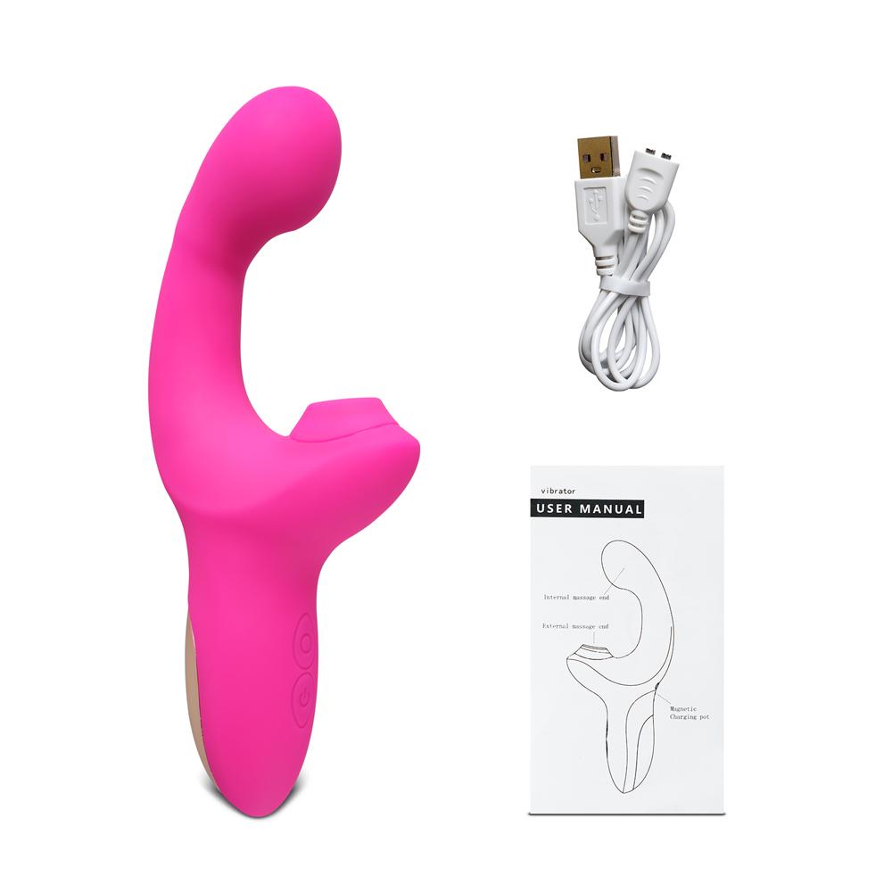 Pink Color Silicone G-Spot Vibrator with Sucking and Wiggling Function