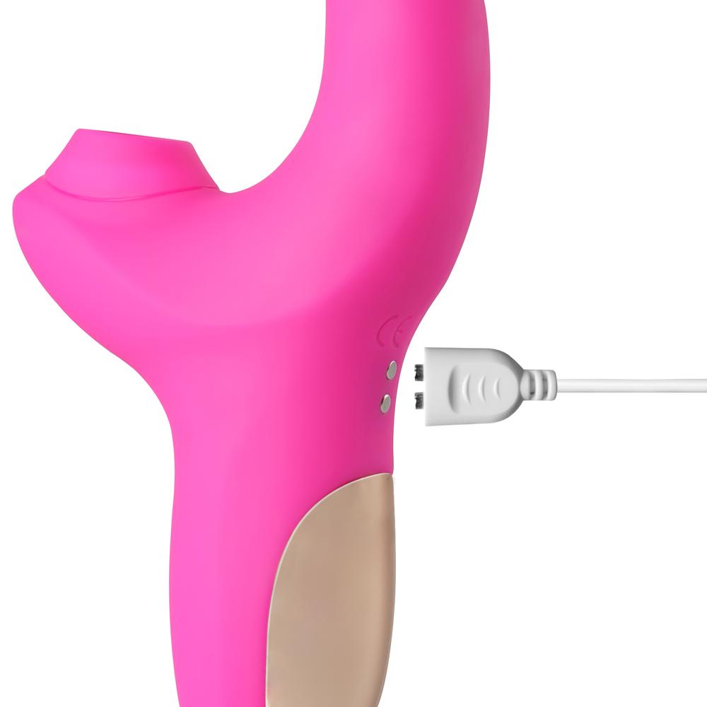 Pink Color Silicone G-Spot Vibrator with Sucking and Wiggling Function