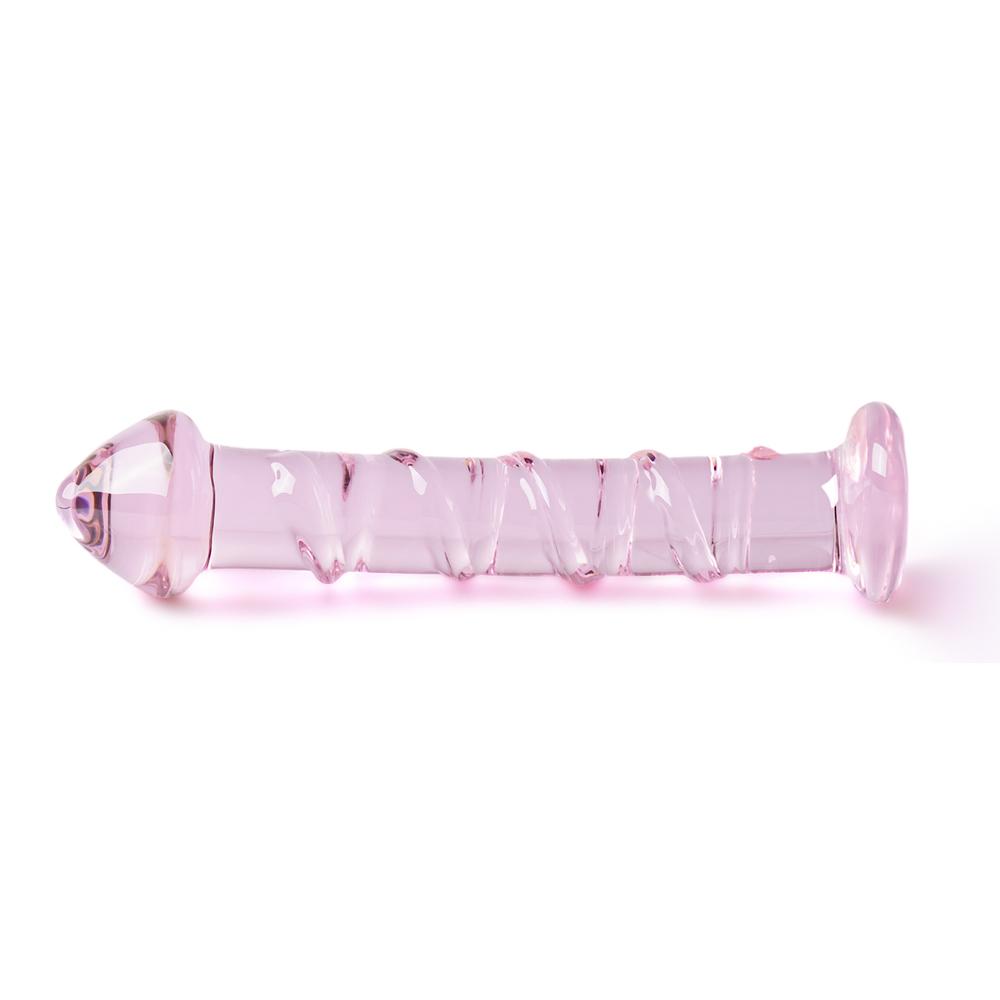 Pink Color Textured Glass Dildo - P02