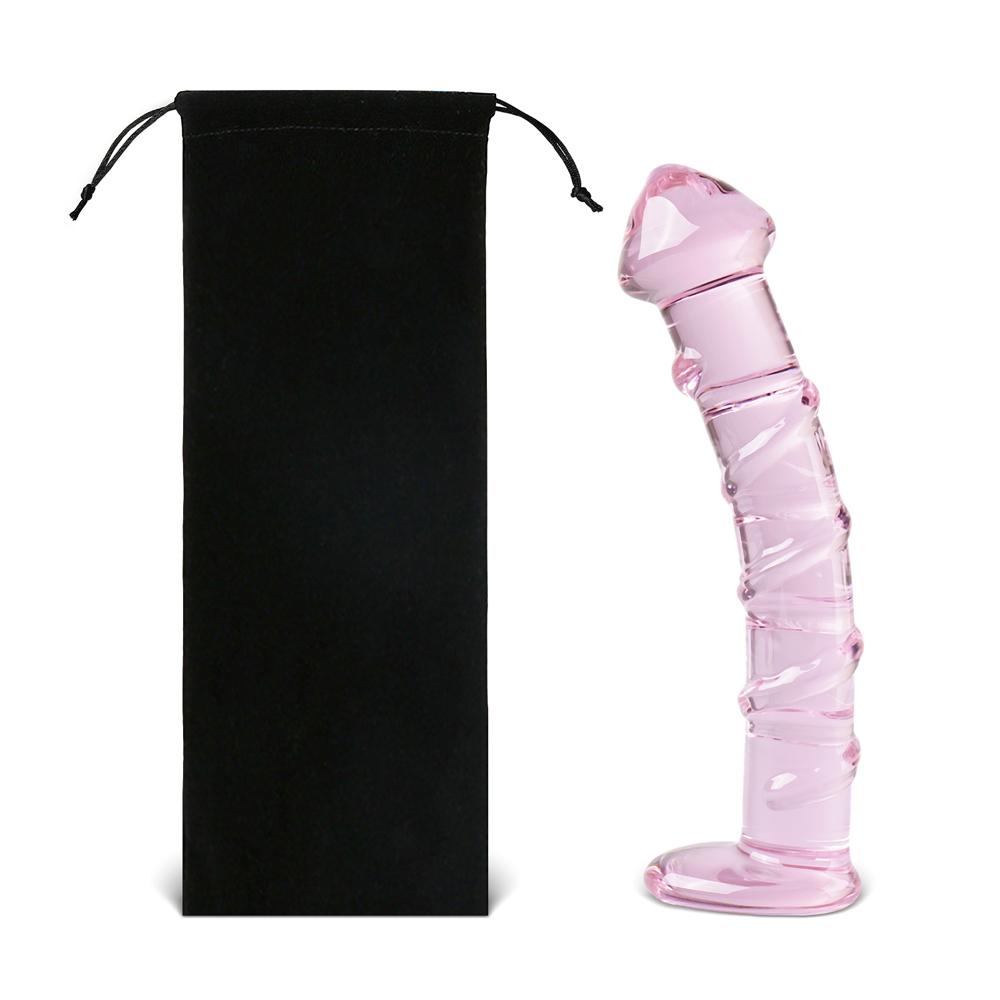 Pink Color Textured Glass Dildo - P02