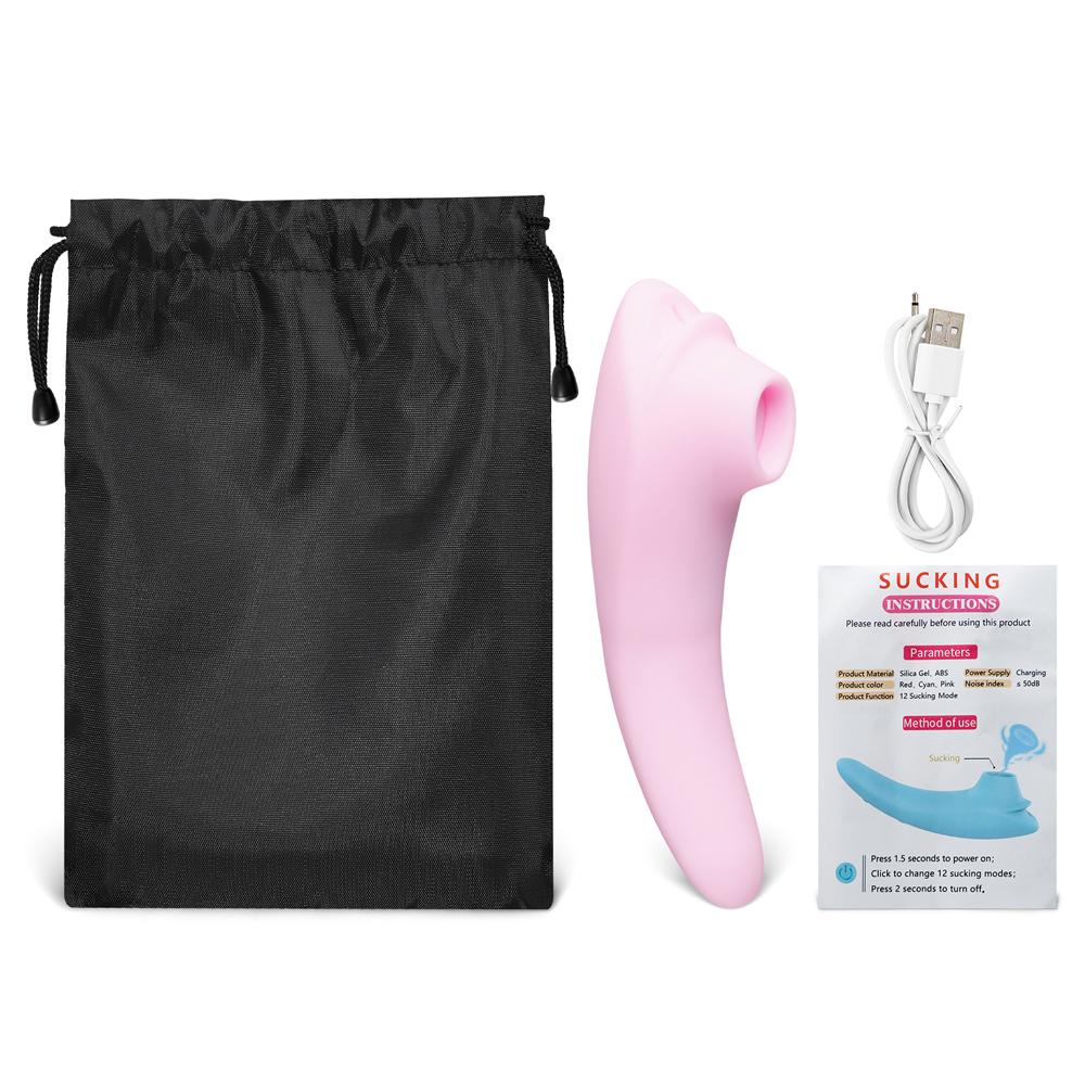 Pink Sucking Massager with 12-Speed, Medical Grade Silicone, Waterproof, Plug-In Rechargeable