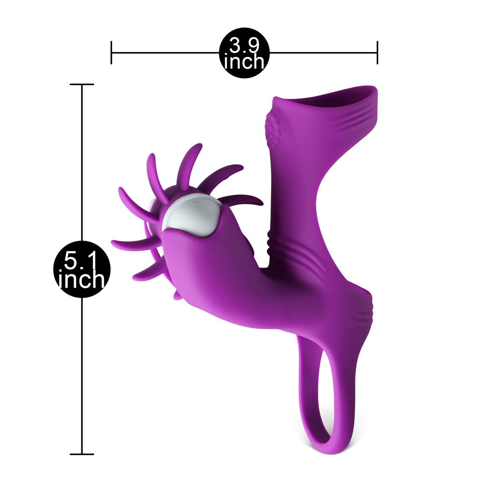 Purple 10-Speed Vibrating & Tongue-Licking Double Cock Rings