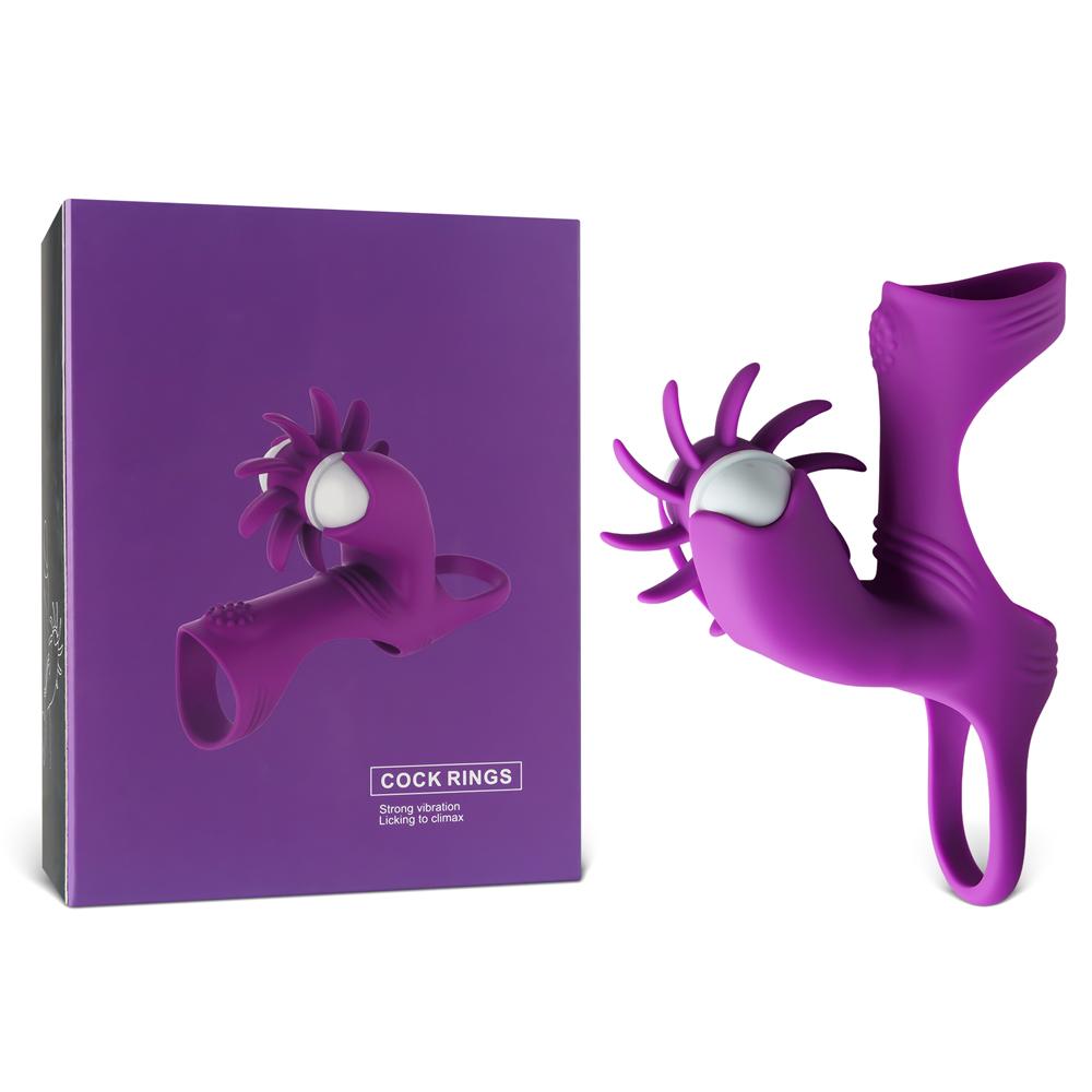 Purple 10-Speed Vibrating & Tongue-Licking Double Cock Rings