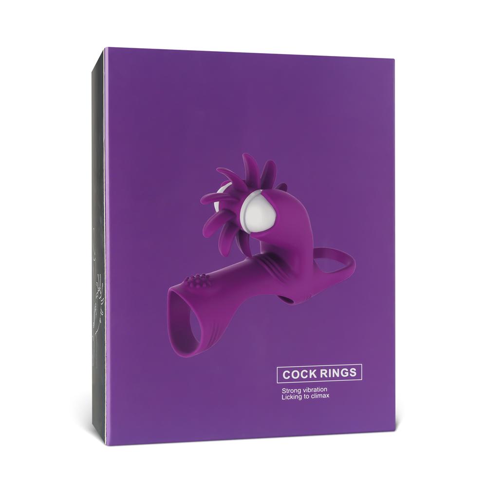 Purple 10-Speed Vibrating & Tongue-Licking Double Cock Rings