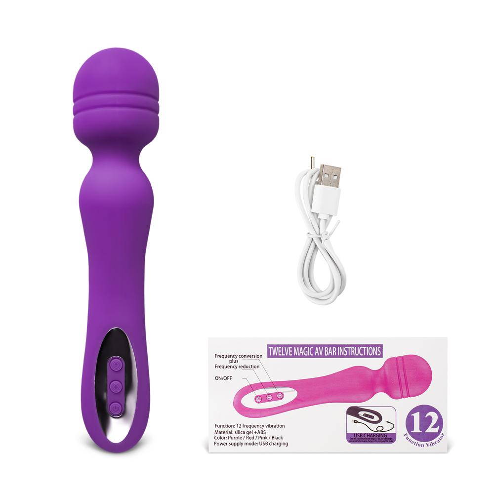 Purple Color 12-Speed Silicone Rechargeable Wand Massager (USB Recharging)