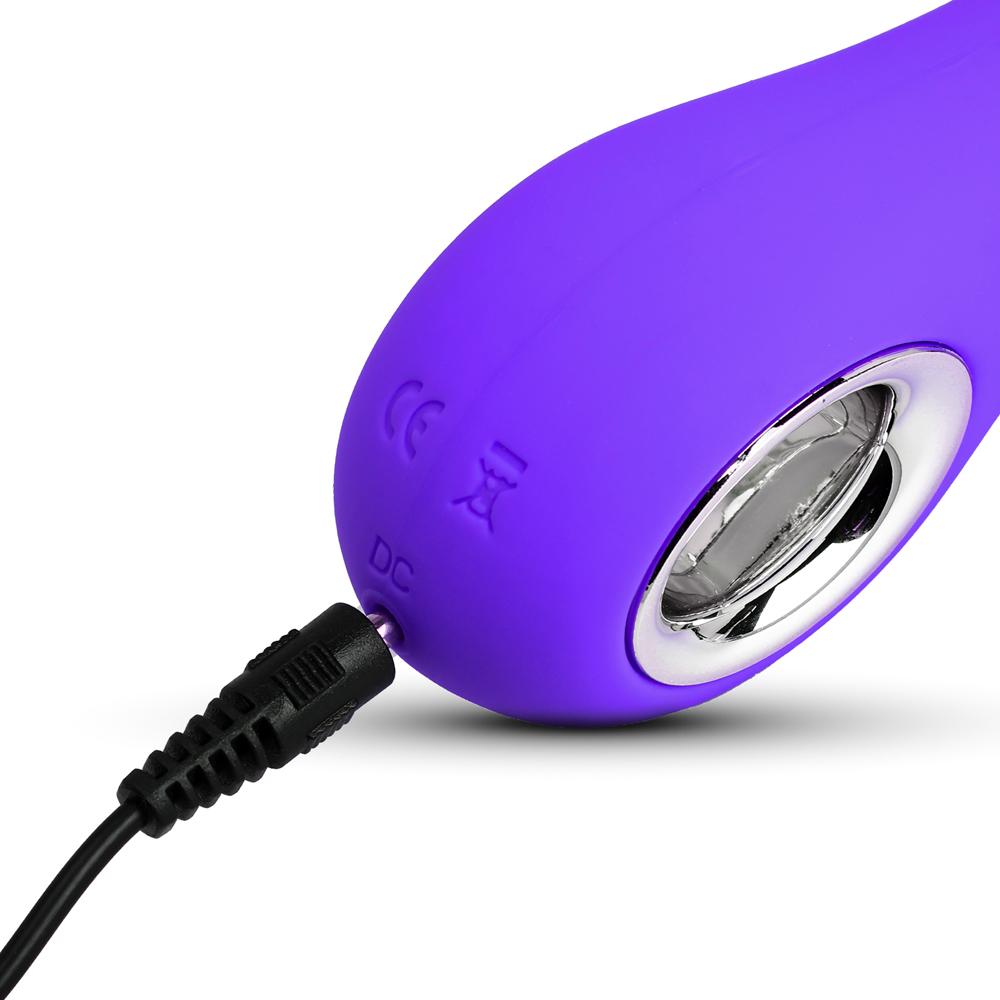 Purple Color 7 Speeds Rechargeable Silicone Penis Shape Vibrator with Rotation and Heating