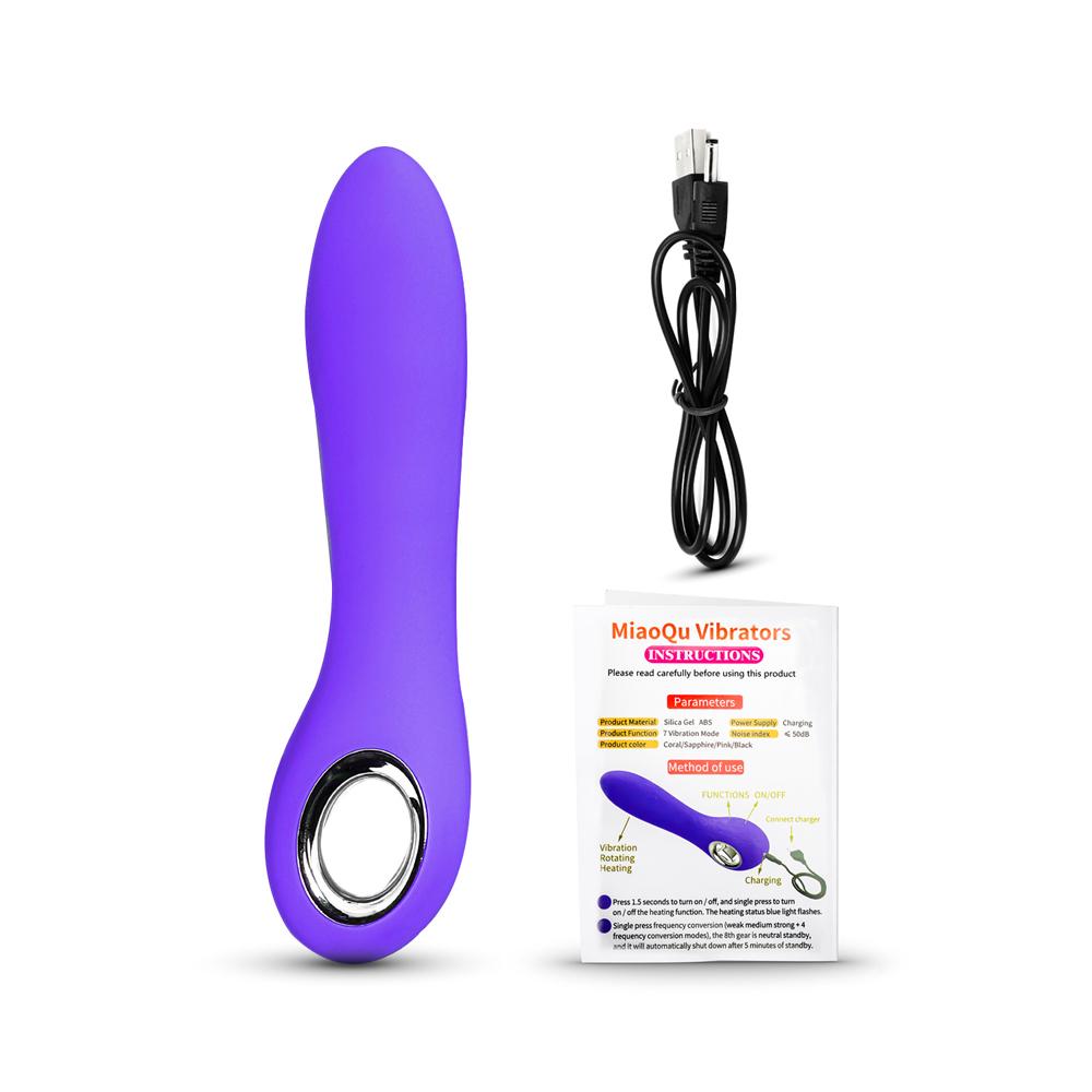 Purple Color 7 Speeds Rechargeable Silicone Vibrator with Rotation and Heating