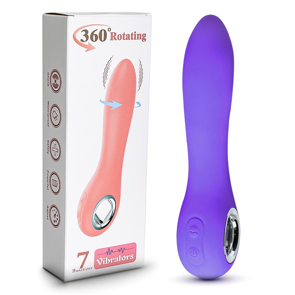 Purple Color 7 Speeds Rechargeable Silicone Vibrator with Rotation and Heating