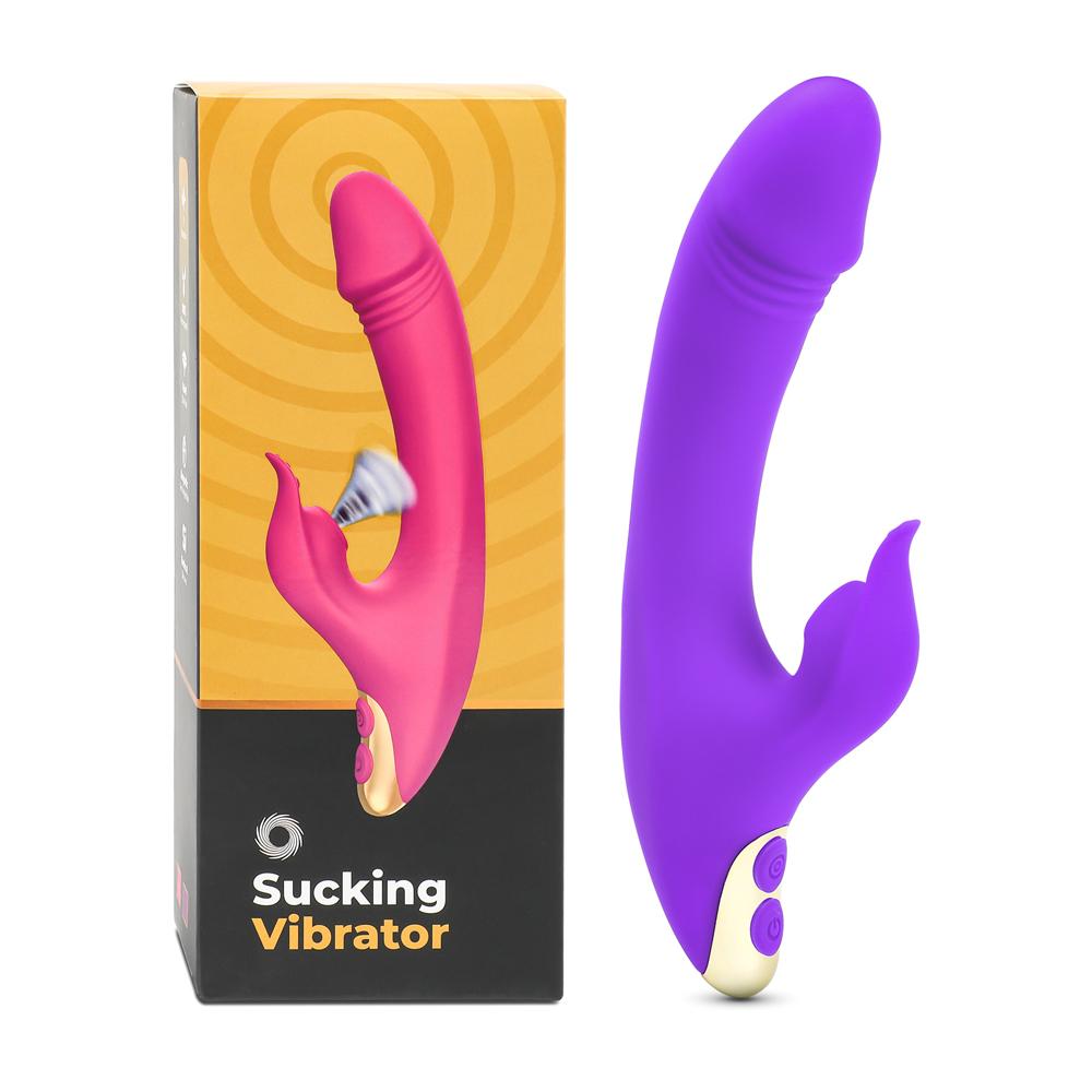 Purple Color 9 Speeds Rechargeable Silicone Penis Vibrator with Sucking Function