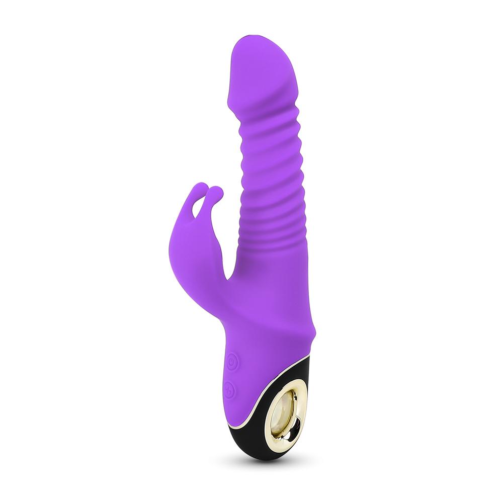 Purple Color 9 Speeds Rechargeable Silicone Thrusting Rabbit Vibrator with Rotation